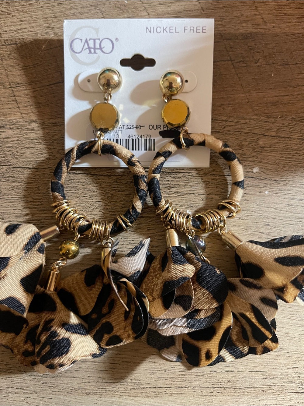 Leopard Floral Fabric Hoop Statement Earrings - Brown & Black